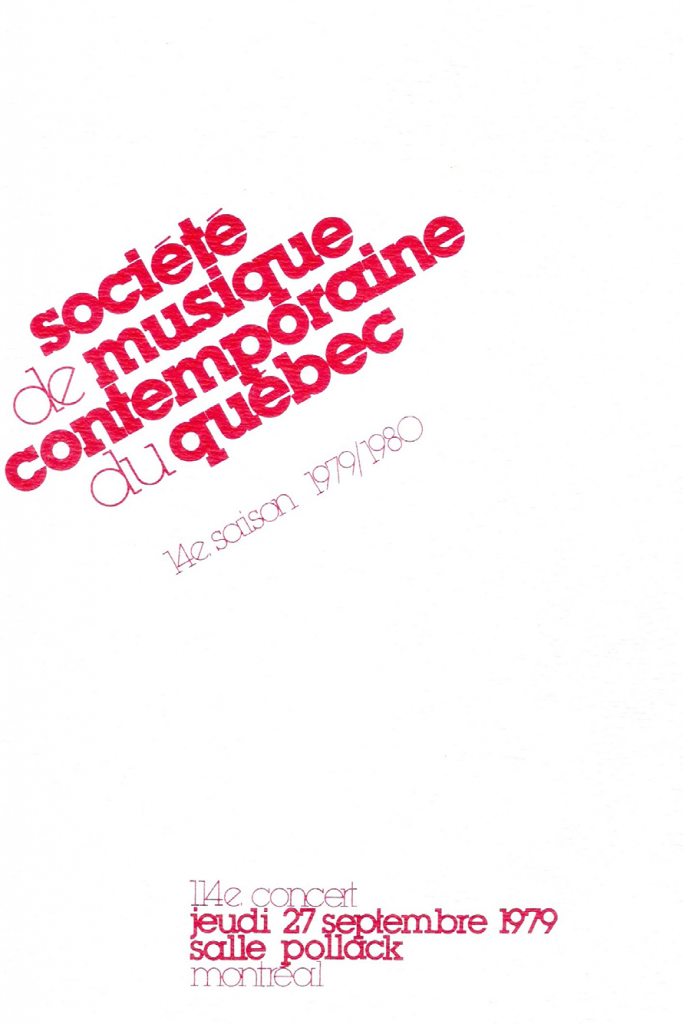 Figure 4 : SMCQ, Programme du 114e concert, 27 septembre 1979, 1re de couverture, 21,4 cm x 20, 5 cm.