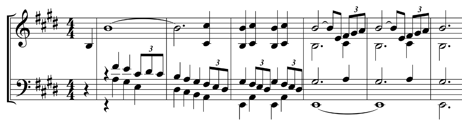 Figure 1 : <em>A Dangerous Method</em>, thème de l’<em>Idylle</em> (mesures 1 à 6), piano – transcription.