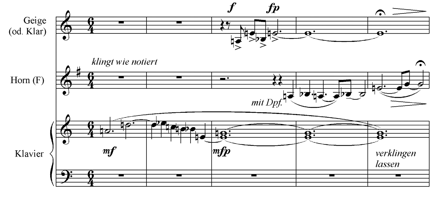 Figure 13 : Alban Berg, <em>Kammerkonzert, I. Tema scherzoso con variazoni</em>, m.1-5 : AD-SCHBEG (piano), A-EBE (violon), ABA-BEG (cor).