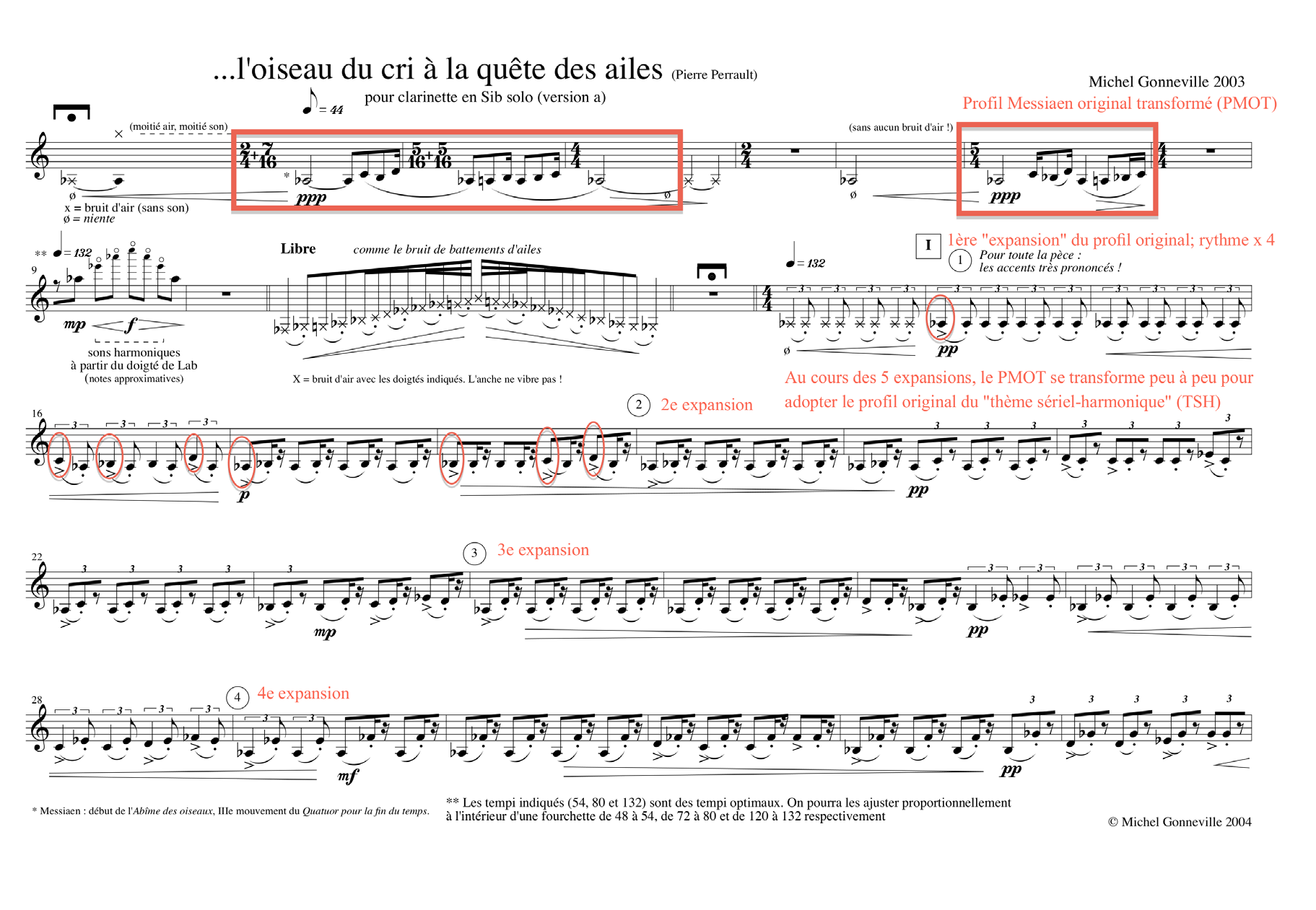 Exemple musical 8 : <em>L’oiseau du cri à la quête des ailes…</em>, Michel Gonneville, mesures 1 à 33.