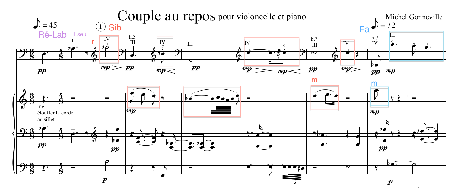 Exemple musical 14 : <em>Couple au repos</em>, Michel Gonneville, mesures 1 à 8.
