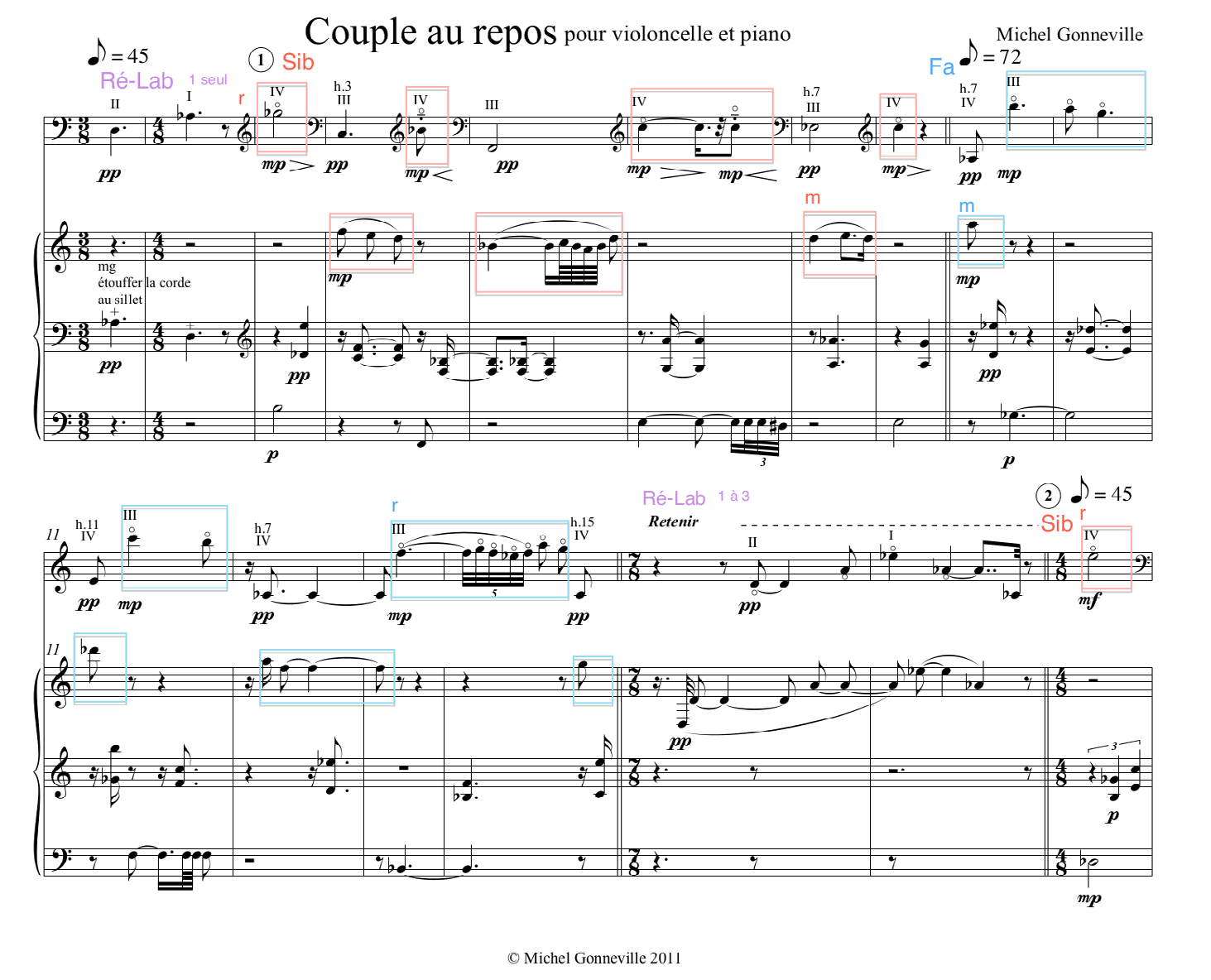 Exemple musical 15 : <em>Couple au repos</em>, Michel Gonneville, mesures 1 à 17.